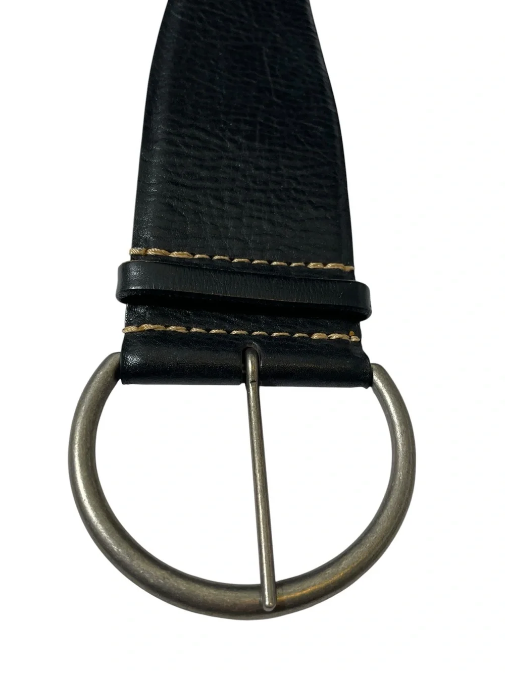 GAP Women's M Black Pebbled Leather Curved Wide Belt Silver Hoop Circle Buckle